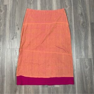 Velvet Orange Pink Colorblock Midi‎ Skirt XL